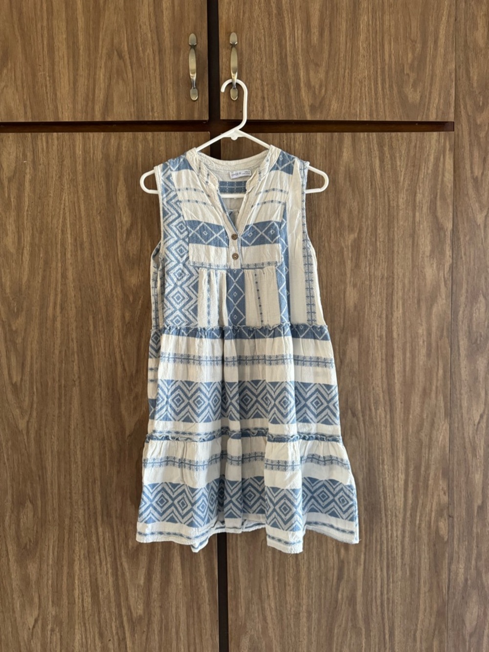 Civico 51 Sleeveless Blue and White Patterned Tiered Sundress Made In Italy